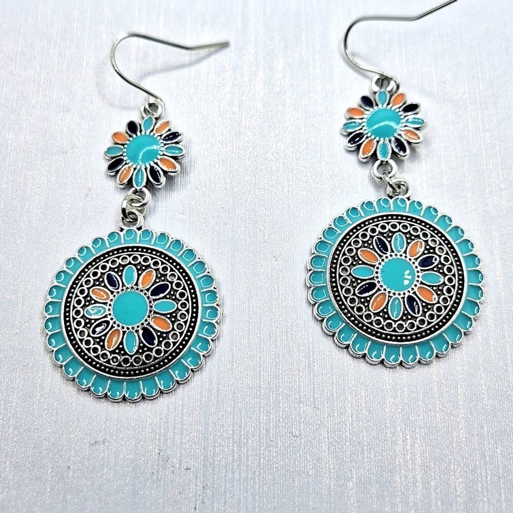 turquoise drop mandala earrings